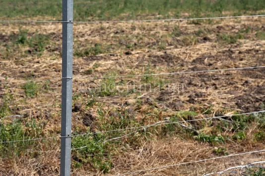 Натяжная проволока на столбах для монтажа плоского барьера
