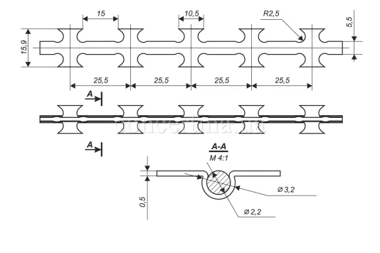Drawing of Concertina barbed wire for flat barrier