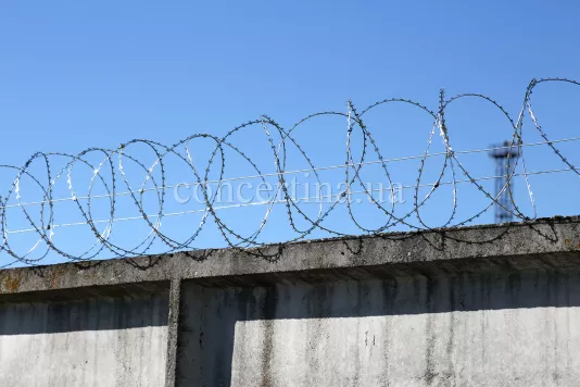 Забор с установленным спиральным барьером Концертина